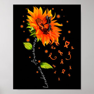Orange Ribbon Sunflower Butterfly Leukaemia Awaren Poster