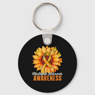 Orange Ribbon Sunflower Multiple Sclerosis Awarene Keychain