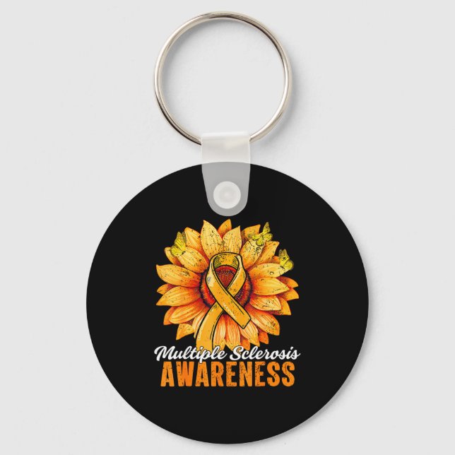 Orange Ribbon Sunflower Multiple Sclerosis Awarene Keychain (Front)