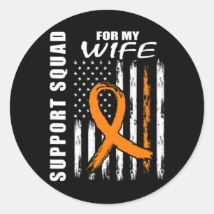 Orange Ribbon Wife Leukaemia Awareness USA Flag Ca Classic Round Sticker