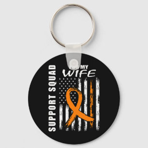 Orange Ribbon Wife Leukaemia Awareness USA Flag Ca Keychain