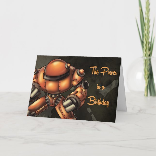 Orange Robot Birthday Card (Front)