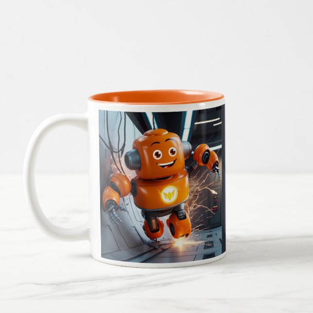 Orange Robot Buddy Mug - Drinkware futuriste pour (Gauche)