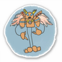 Orange Robot Comic Book Style Sticker