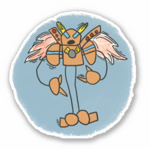 Orange Robot Comic Book Style Sticker