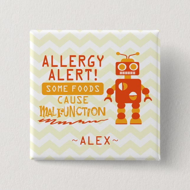 Orange Robot Food Allergy Alert Button (Front)
