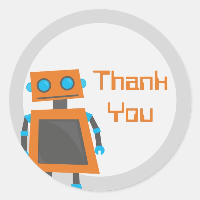 Orange Robot Thank You Stickers (Front)