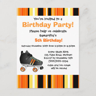 Orange Roller Skate Birthday Party - Orange Stripe Invitation