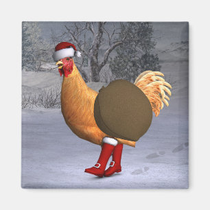 Orange Rooster Santa Claus Magnet