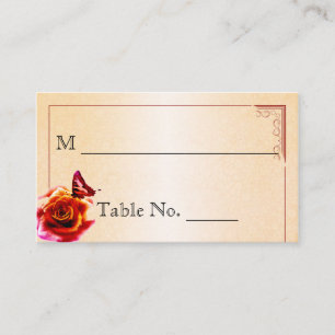 Orange Rose and Butterfly Wedding Place Cards