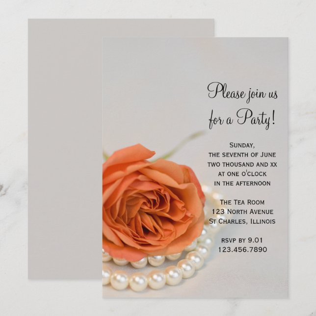 Orange Rose and Pearls General Party Invitation (Front/Back)