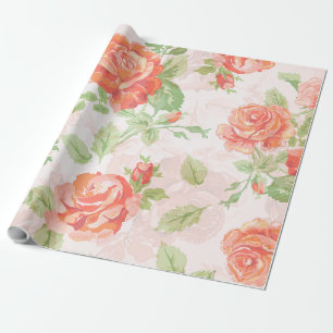 Orange rose and white classic print wrapping paper
