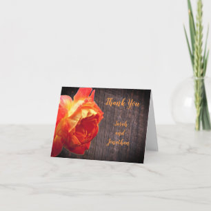 Orange Rose Barnwood Personalized Wedding  Thank You Card