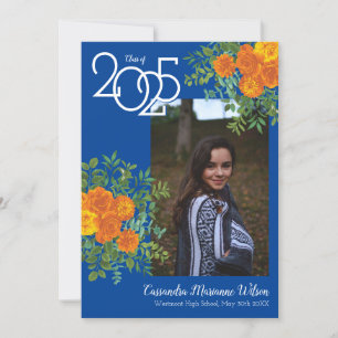 Orange Rose Blue Photo Graduation Announcement