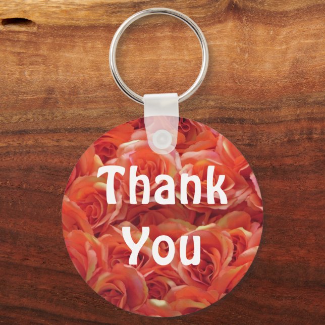 Orange Rose Floral Appreciation Thank You Keychain (Front)