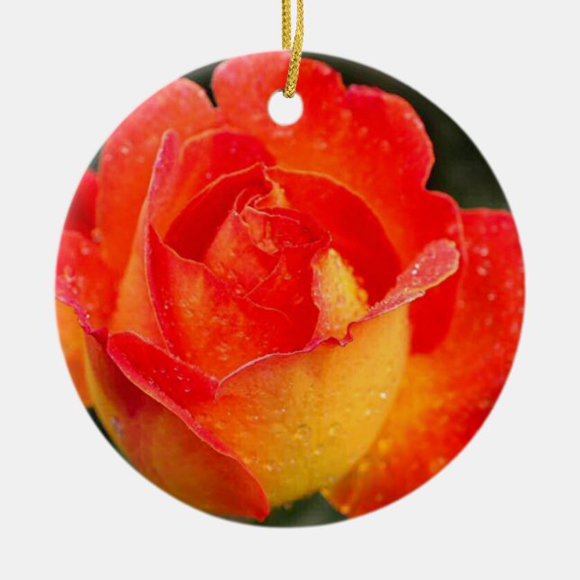 Orange Rose Floral Ceramic Ornament (Front)