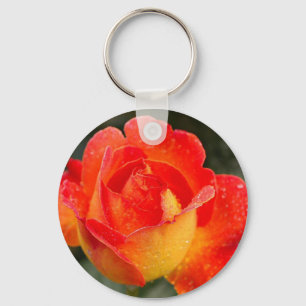 Orange Rose Floral Keychain