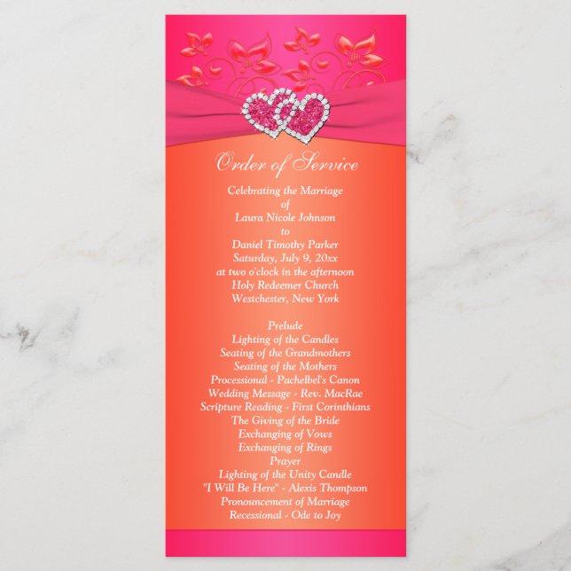 Orange rose Floral, Programme de mariage des coeur (Devant)