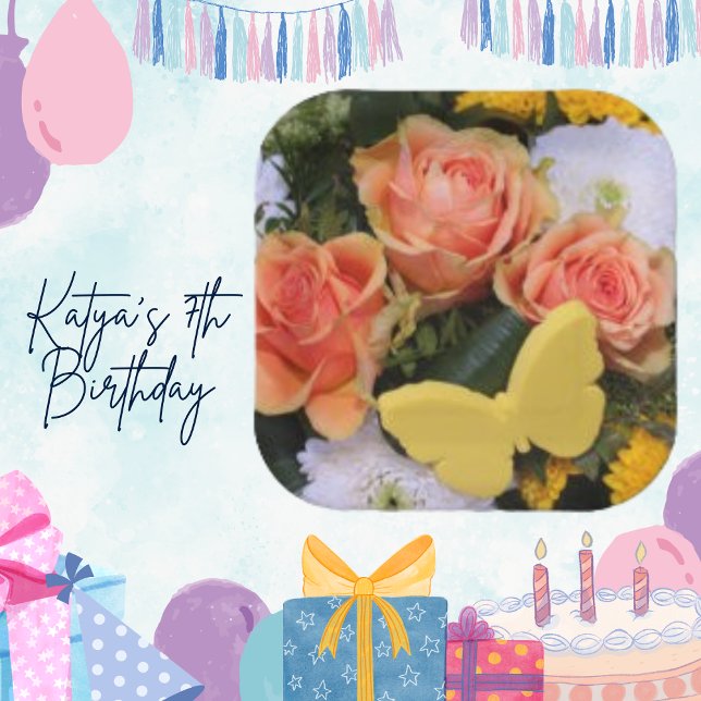 Orange Rose Floral, Yellow Butterfly Paper Plates (Creator Uploaded)