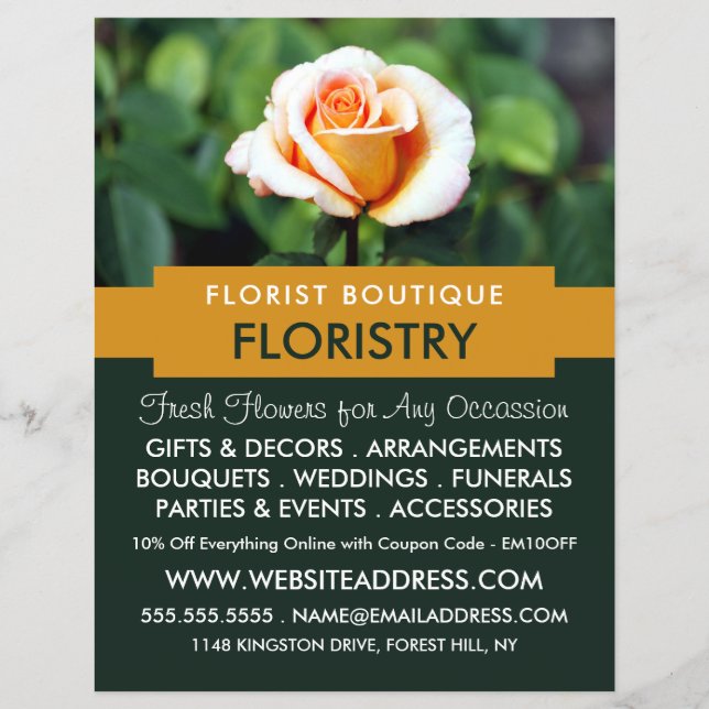 Orange Rose, Florist, Floristry Advertising Flyer (Front)