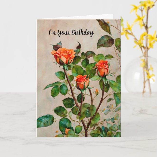 Orange Rose Flower Garden Art carte d'anniversaire (Fleur jaune)