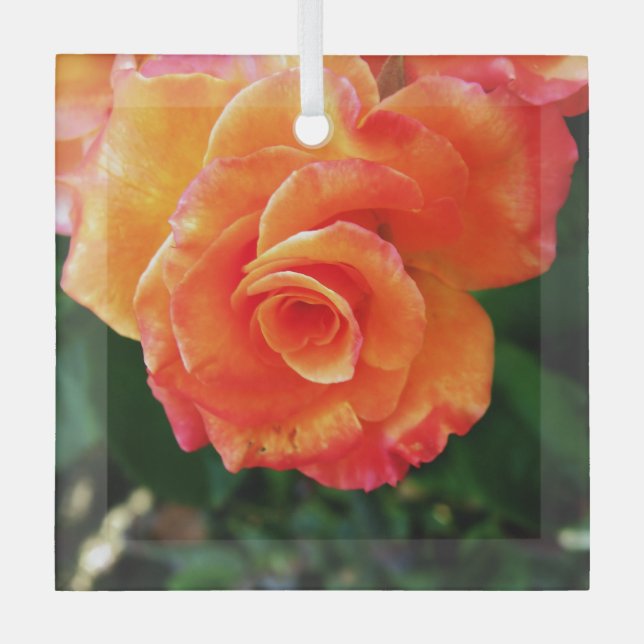 Orange rose flower glass ornament (Front)