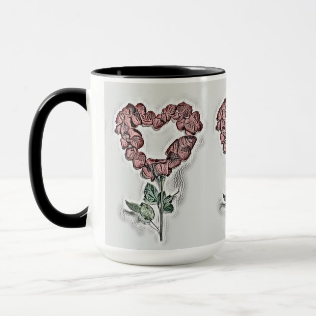 Orange Rose flower Heart Vintage Drawing   Mug (Left)