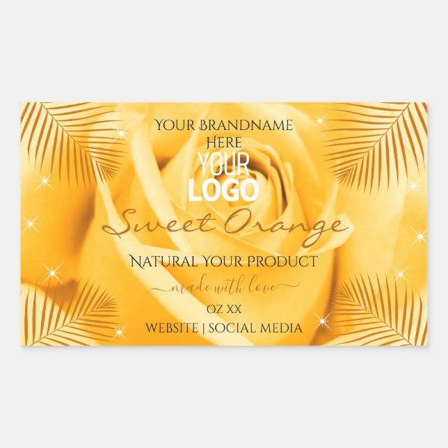 Orange Rose Flower Product Labels Palm Leaves Logo (Front)