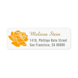 orange rose flower return address label with name