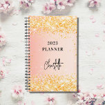 Orange rose gold glitter script 2025 planner<br><div class="desc">An orange and rose gold gradient background. Decorated with faux gold glitter sparkles. Personalize and add a title and a name. The name is written with a modern script,  signature look.</div>