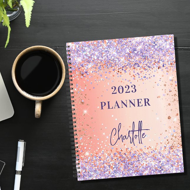 Orange rose gold violet purple glitter script 2023 planner (Creator Uploaded)