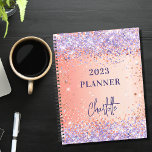 Orange rose gold violet purple glitter script 2025 planner<br><div class="desc">An orange and rose gold gradient background. Decorated with rose gold and violet,  lavender colored faux glitter sparkles. Personalize and add a title and a name. The name is written with a modern script,  signature look.</div>