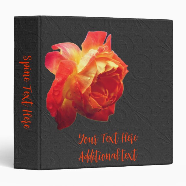 Orange Rose In Bloom Floral Personalized Binder (Front/Spine)