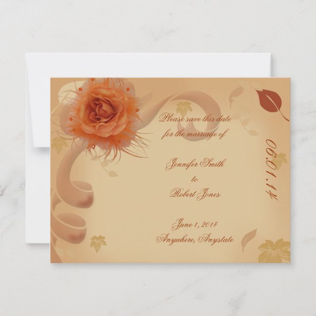 Orange Rose in the Fall Save the Date card (Front)