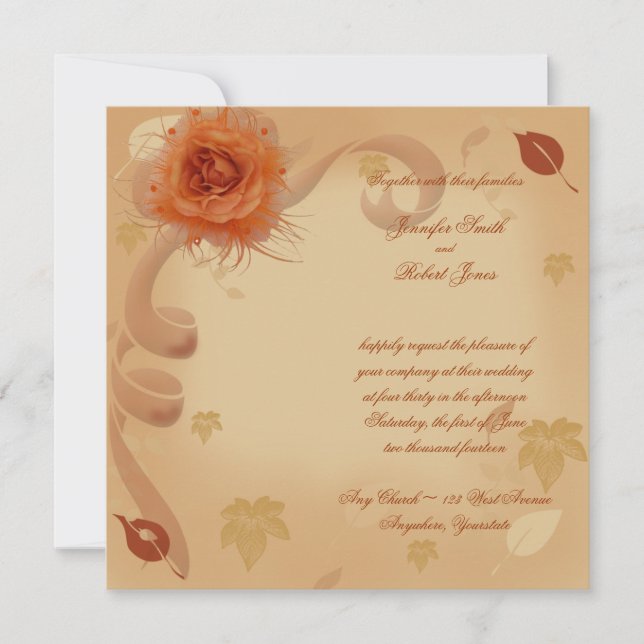 Orange Rose in the Fall Wedding Invitation (Front)