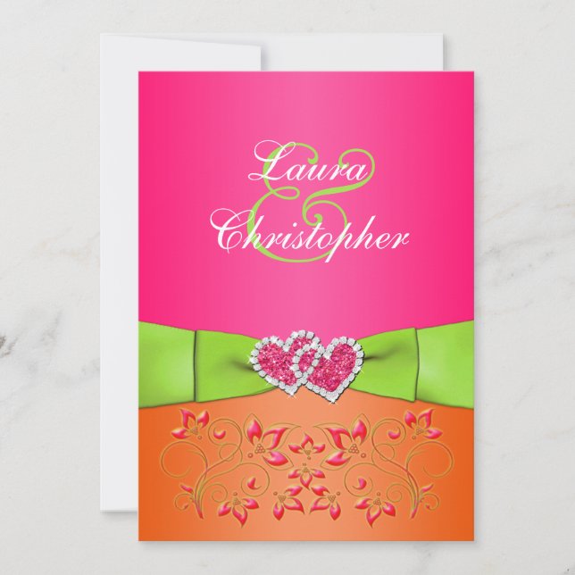 Orange rose Lime Floral Joint Coeurs Invitation 2 (Devant)