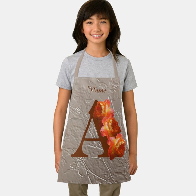 Orange Rose Monogram Initial A Personalized Apron (Insitu)