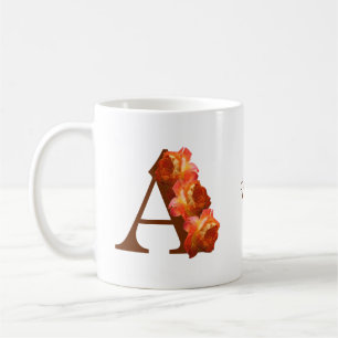 Orange Rose Monogram Initial A Personalized Coffee Mug
