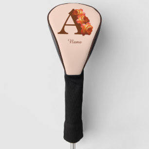 Orange Rose Monogram Initial A Personalized Golf Head Cover