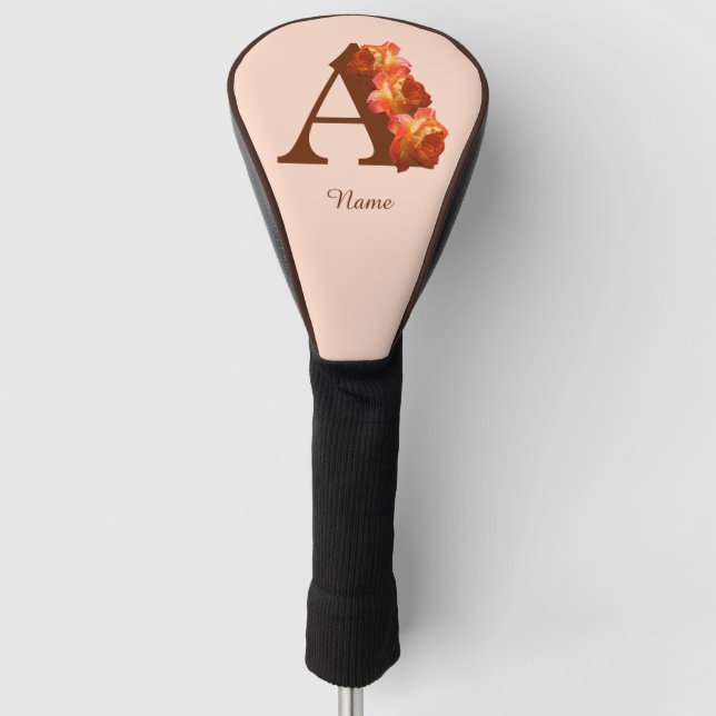 Orange Rose Monogram Initial A Personalized Golf Head Cover (Front)