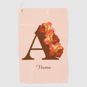 Orange Rose Monogram Initial A Personalized Golf Towel