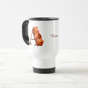 Orange Rose Monogram Initial A Personalized Travel Mug