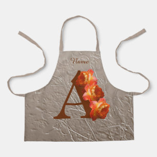 Orange Rose Monogram Initial A Your Name  Apron