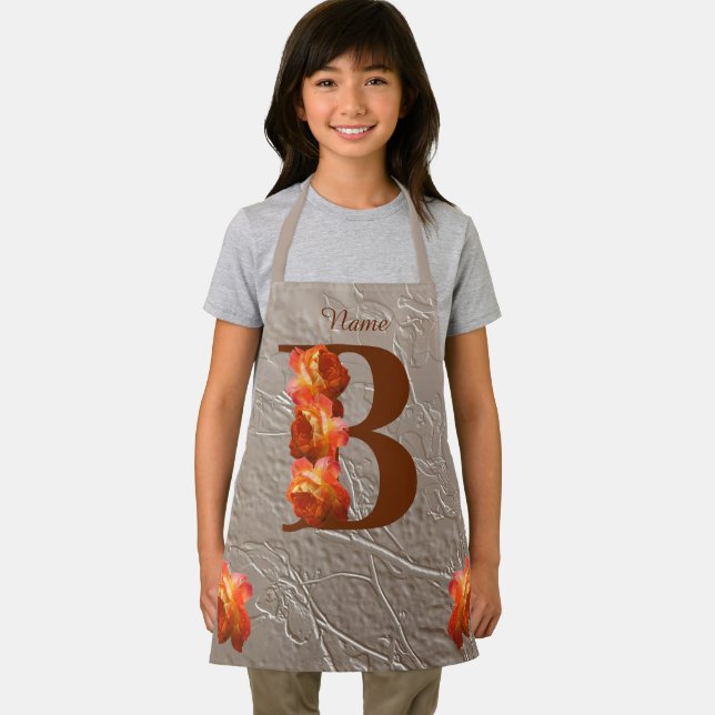Orange Rose Monogram Initial B Personalized Apron (Insitu)