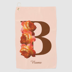 Orange Rose Monogram Initial B Personalized Golf Towel