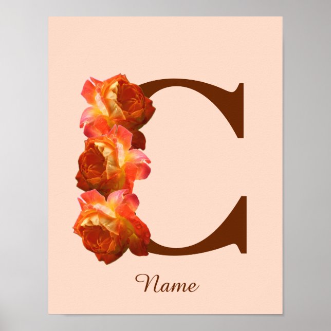 Orange Rose Monogram Initial C Your Name Poster (Front)
