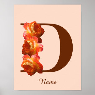Orange Rose Monogramme Initial D Votre Nom Poster