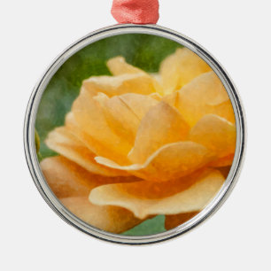 Orange Rose Painterly Metal Ornament