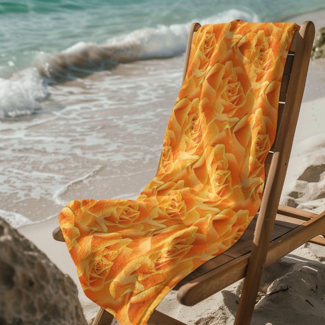 Orange Rose Pattern Beach Towel ZSSPG (Custom Beach Towel, Add Artwork or Photo, ZSSPG Beach Towel)