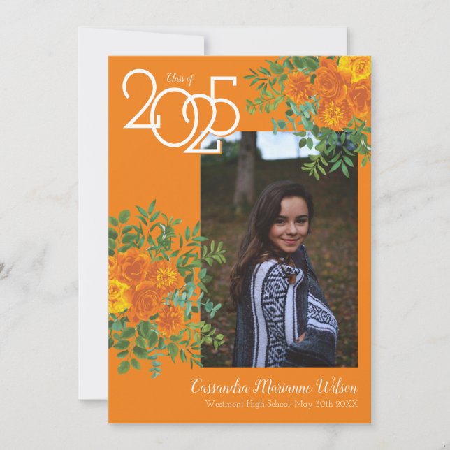 Orange Rose Photo Graduation Announcement (Front)